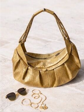 Charles Larson Gold Metallic Croc Embossed Bag structured Boho Purse